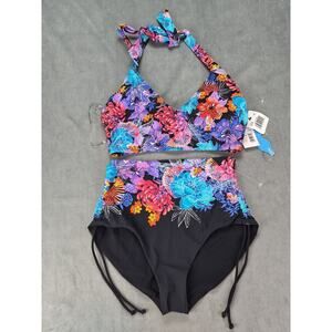 SkinnyDippers Pukalani Peppermint 2 Piece Halter Bikini High Waist Swimsuit M